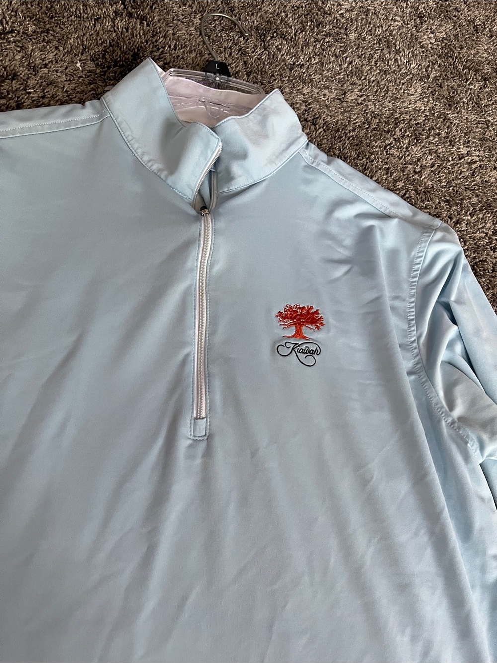 Men's Light Blue Quarter-Zip Performance Shirt!! Kiawah!  Straight Down. Medium